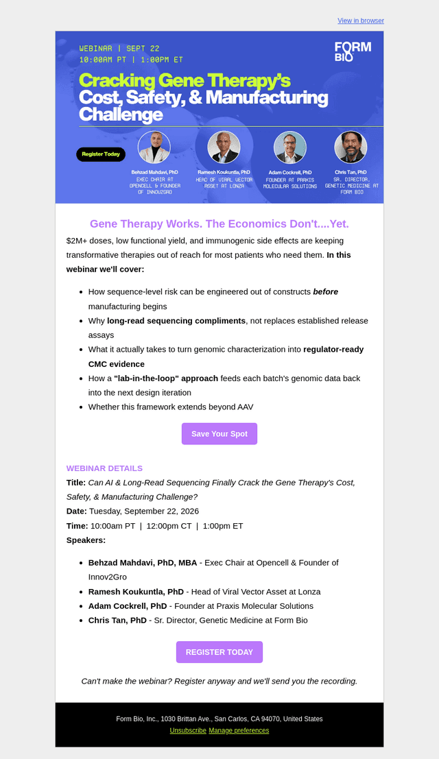 [Webinar] $2M per dose isn't sustainable. This panel asks why.