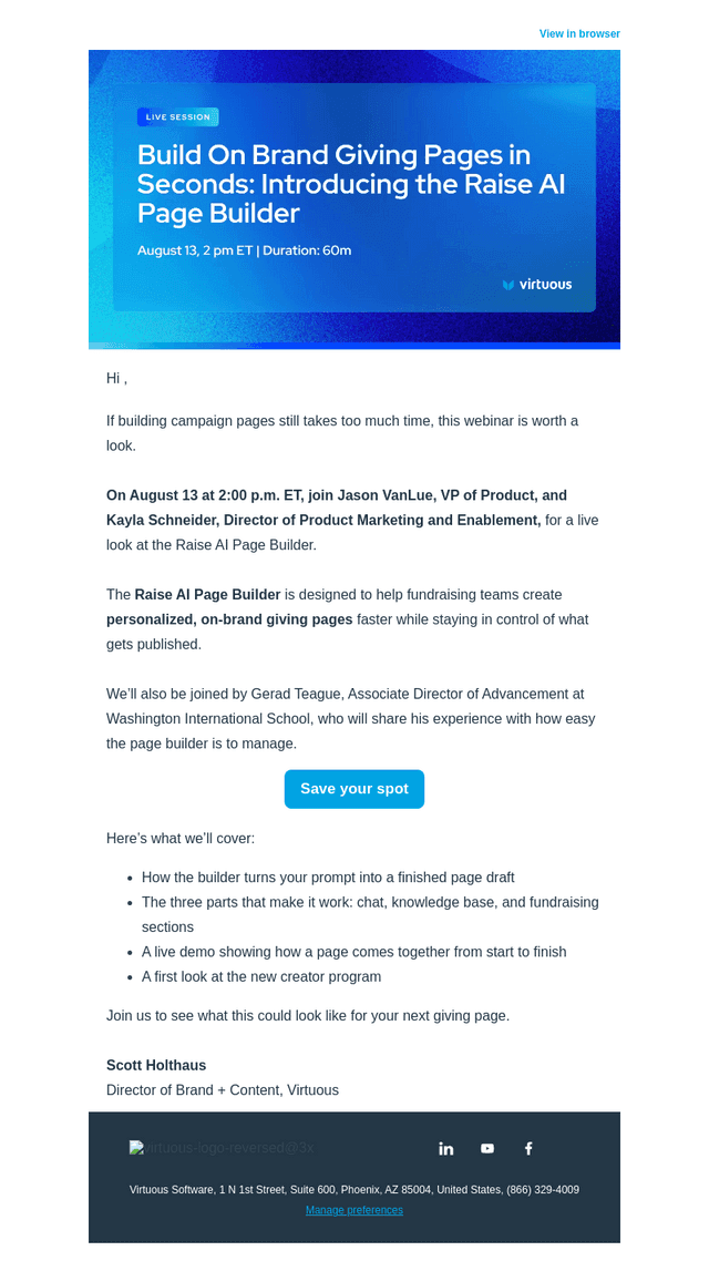Virtuous Software email from Mon, Aug 3, 2026