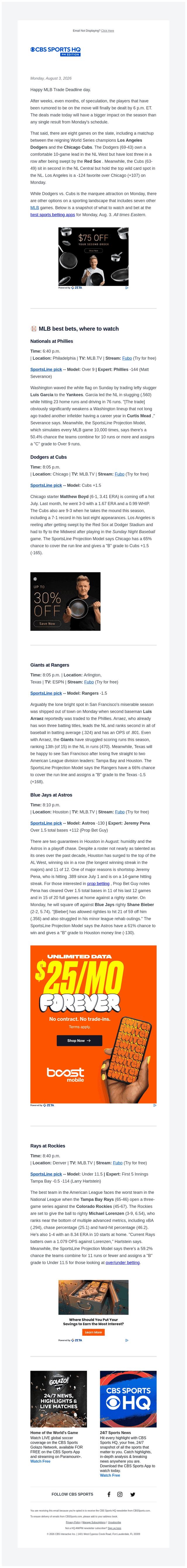 CBS email from Mon, Aug 3, 2026