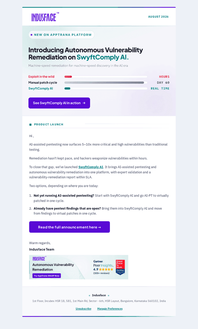 Indusface email from Tue, Aug 4, 2026