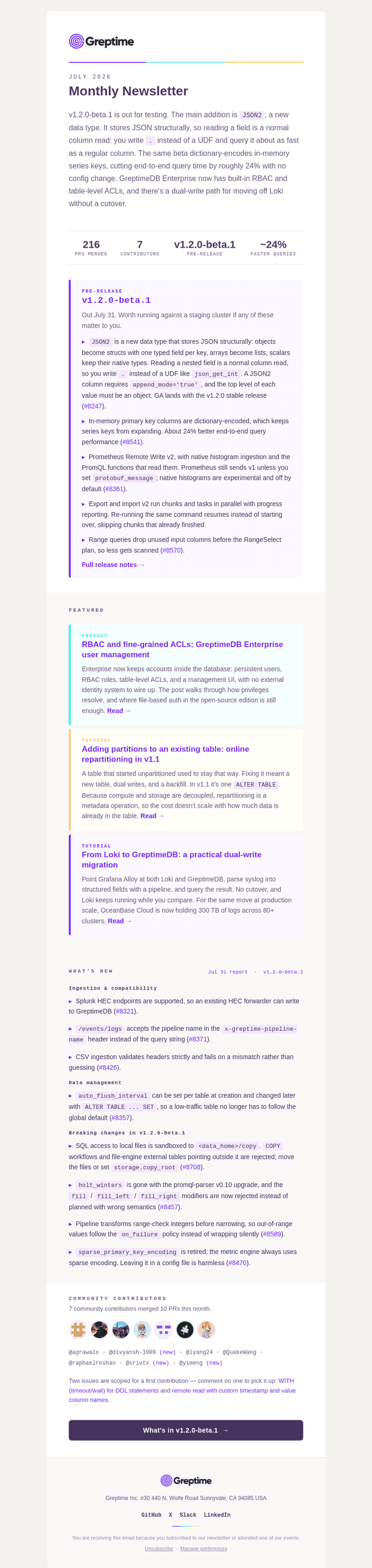 Greptime email from Tue, Aug 4, 2026