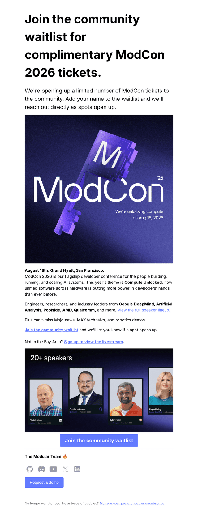 Join the waitlist for complimentary ModCon 2026 tickets