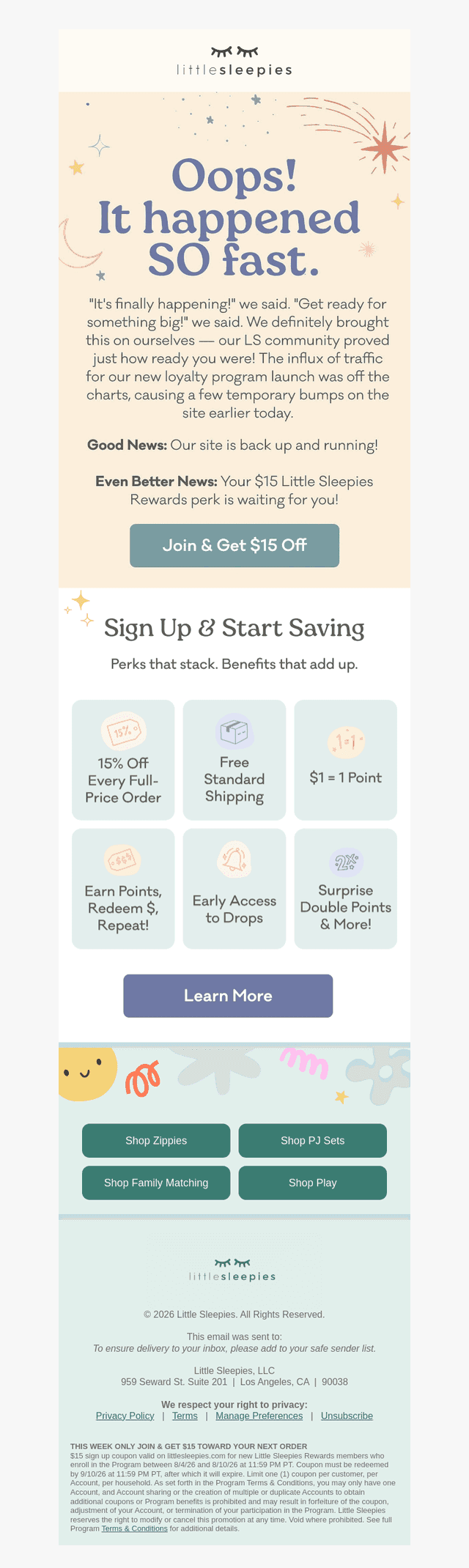 Little Sleepies email from Tue, Aug 4, 2026