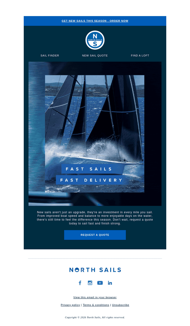 North Sails email from Wed, Aug 5, 2026