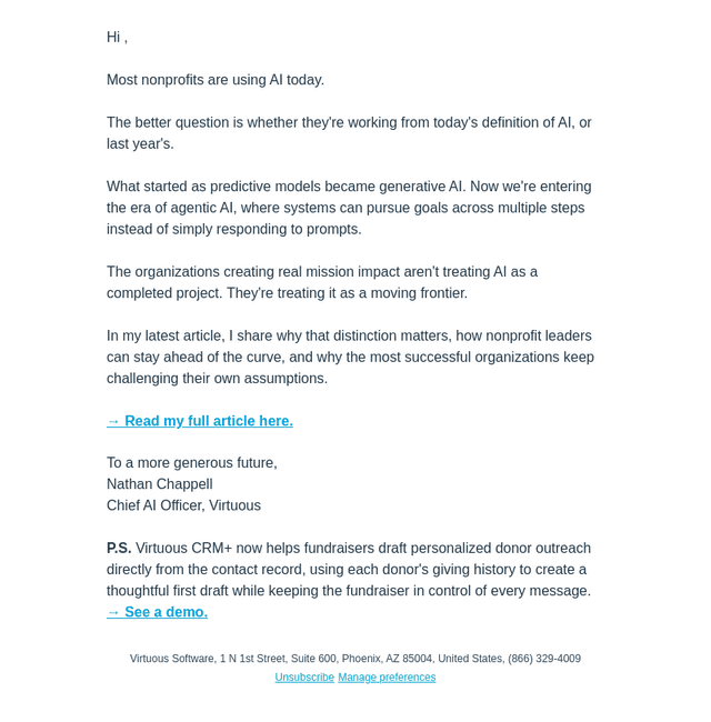 Virtuous Software email from Wed, Aug 5, 2026