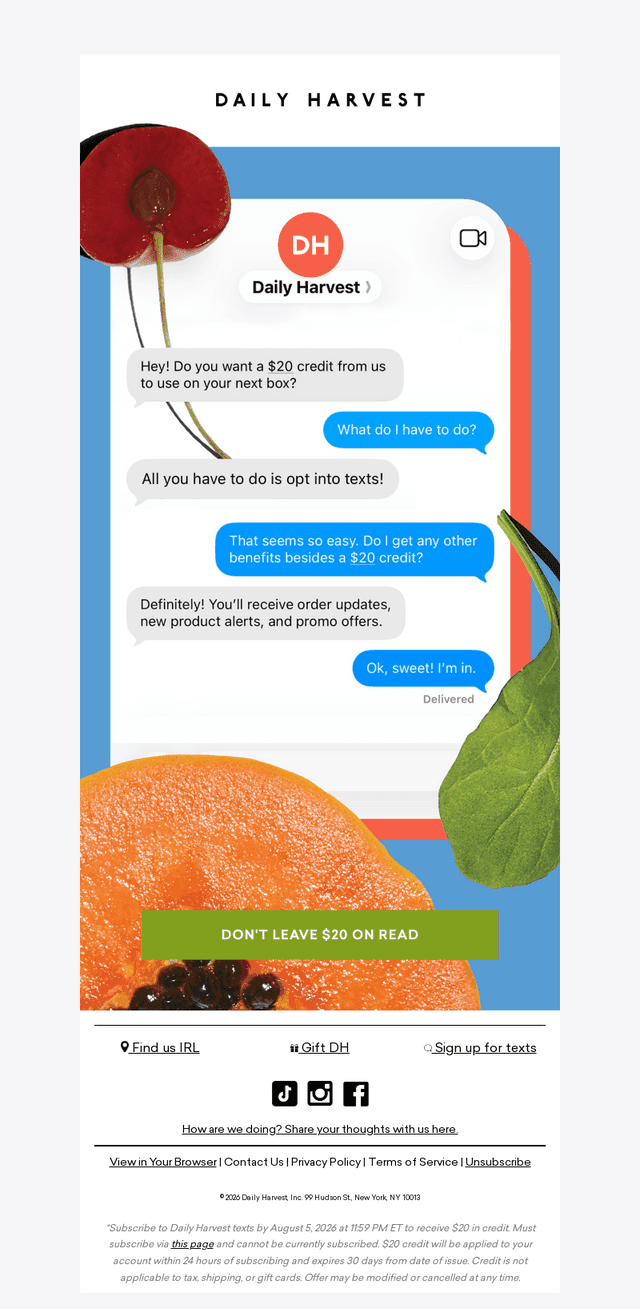 Daily Harvest email from Wed, Aug 5, 2026