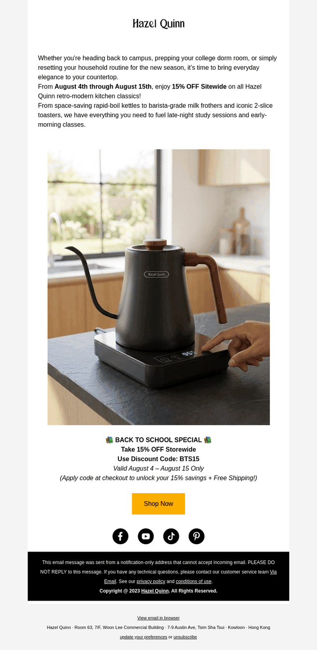 Hazel Quinn email from Thu, Aug 6, 2026