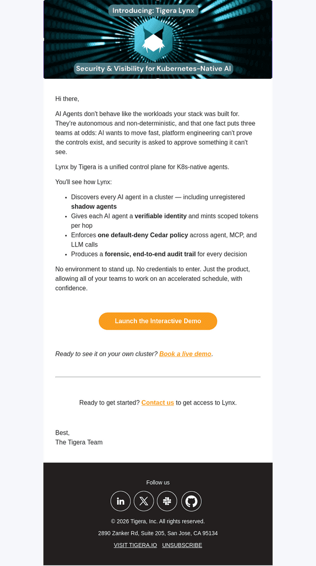 Tigera email from Thu, Aug 6, 2026