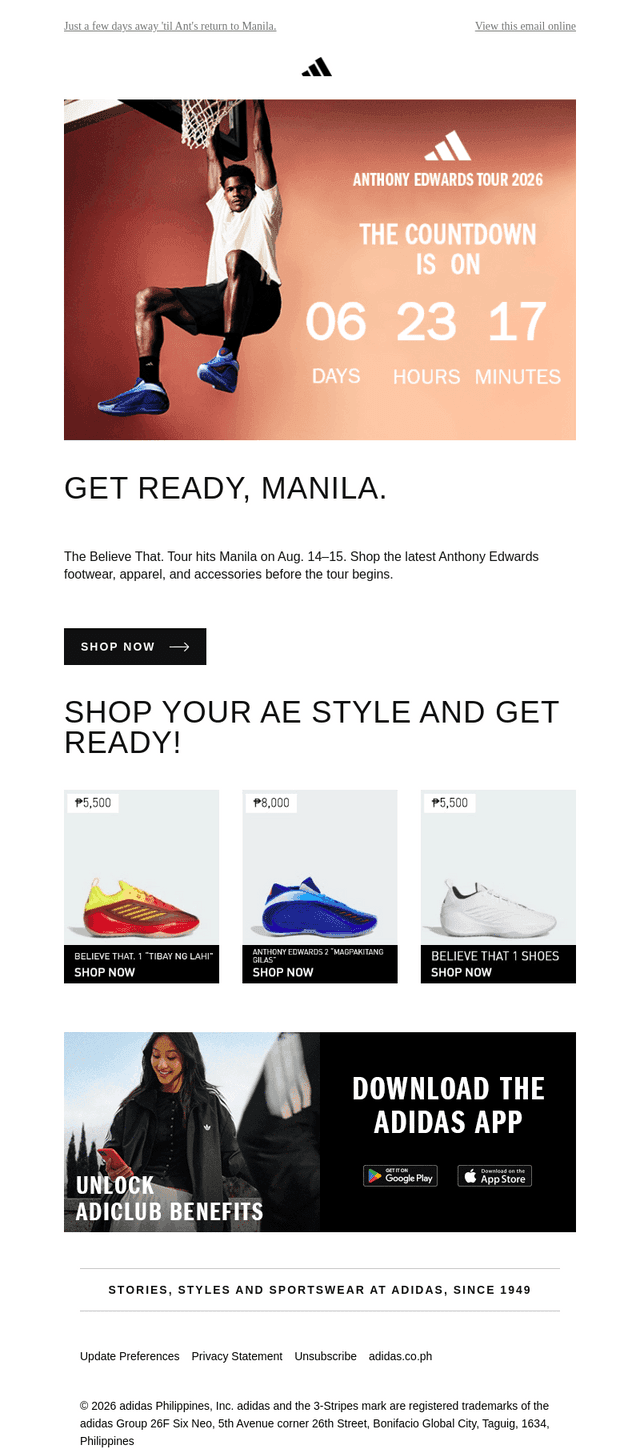 Adidas USA email from Fri, Aug 7, 2026