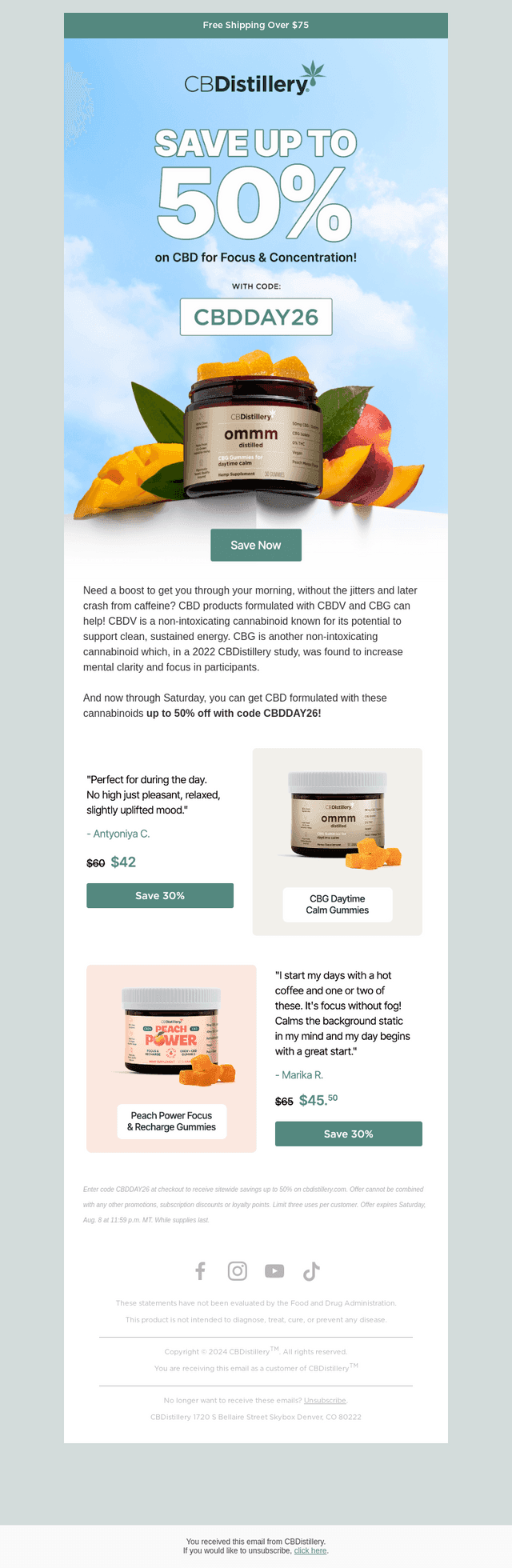The CBDistillery email from Fri, Aug 7, 2026