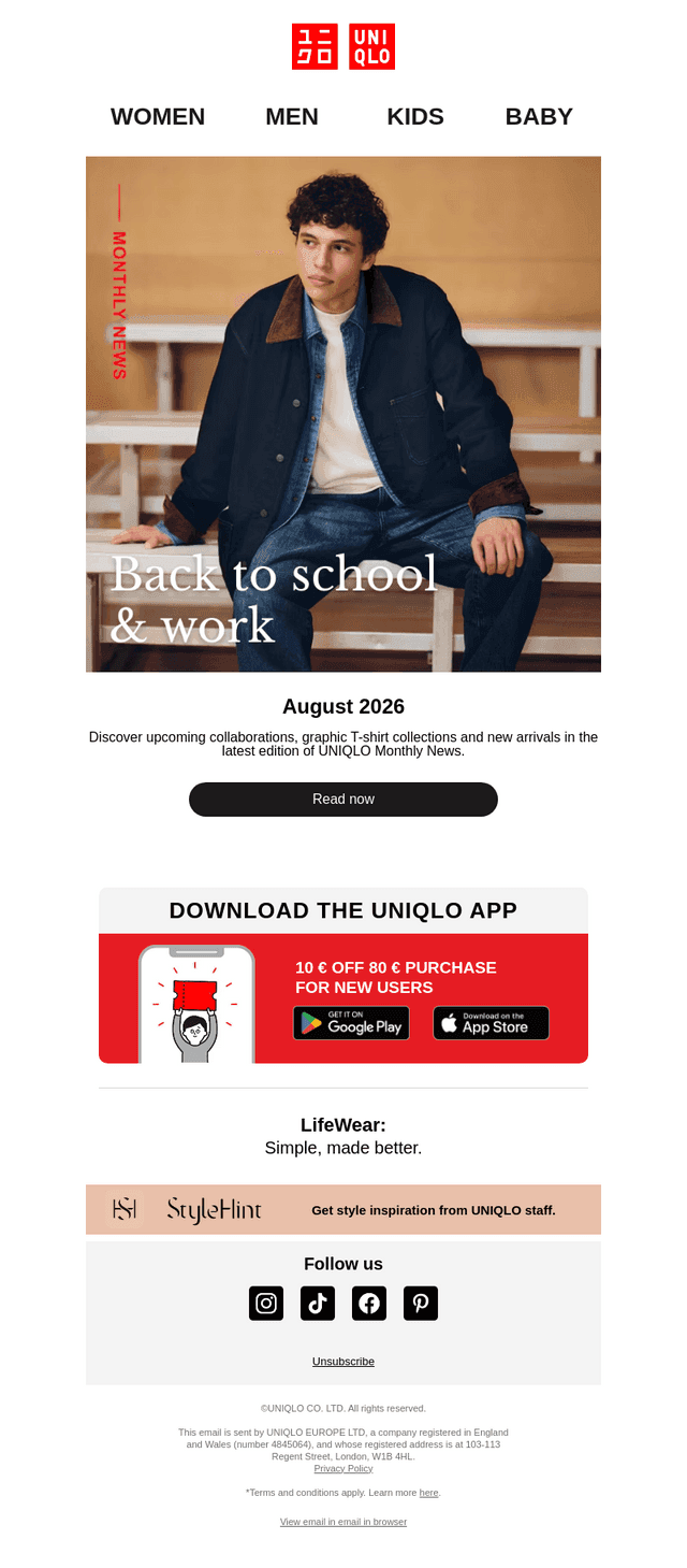 UNIQLO email from Fri, Aug 7, 2026