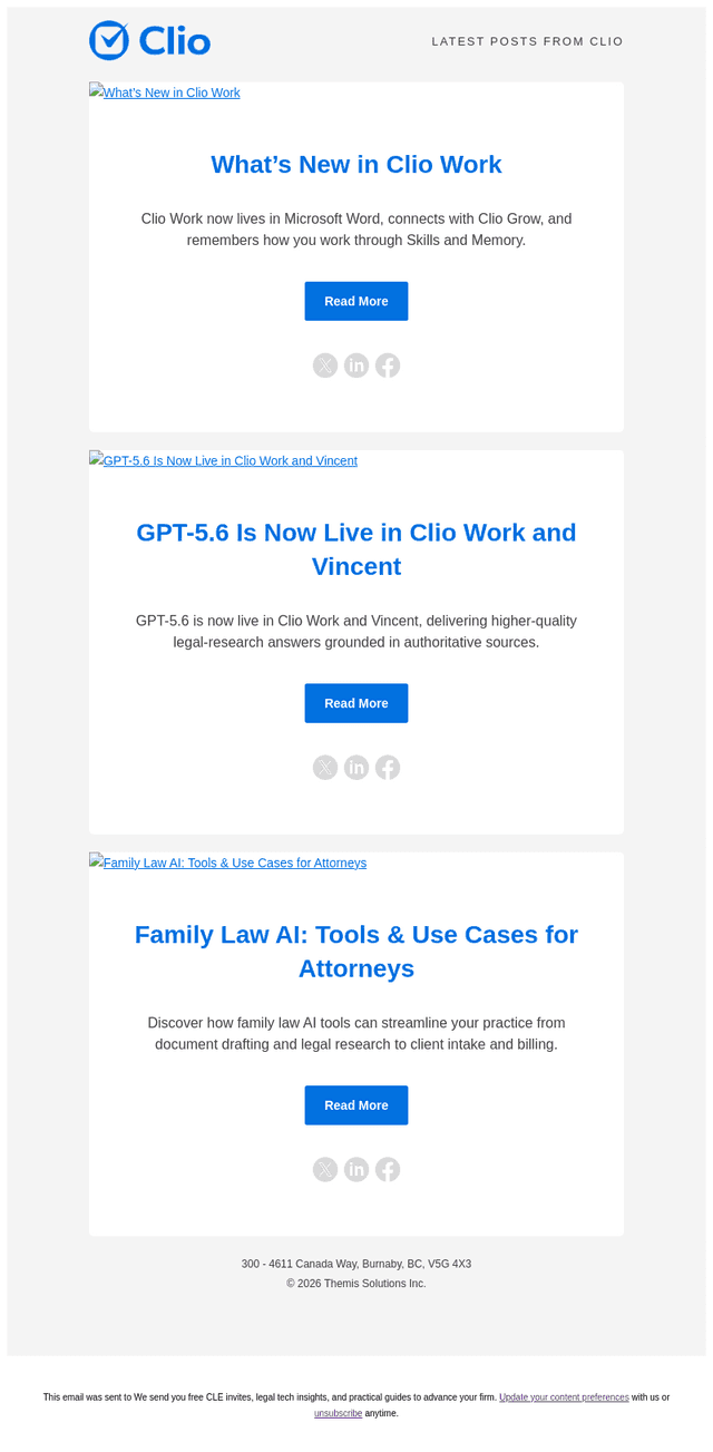 Clio. email from Fri, Aug 7, 2026