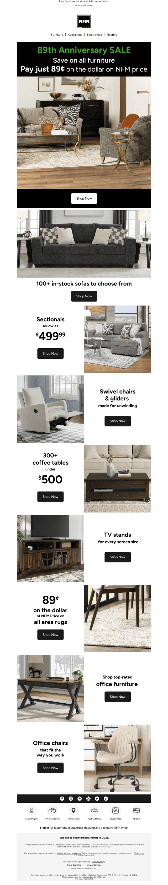 Nebraska Furniture Mart email from Sat, Aug 8, 2026