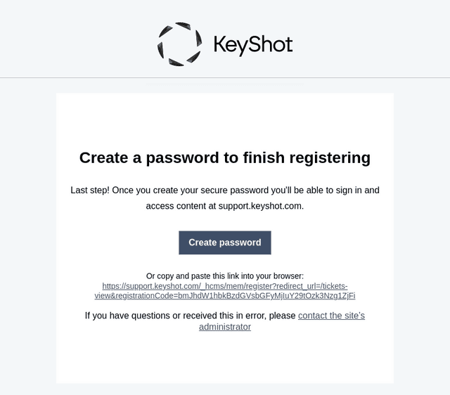 Create a password to finish registering for support.keyshot.com