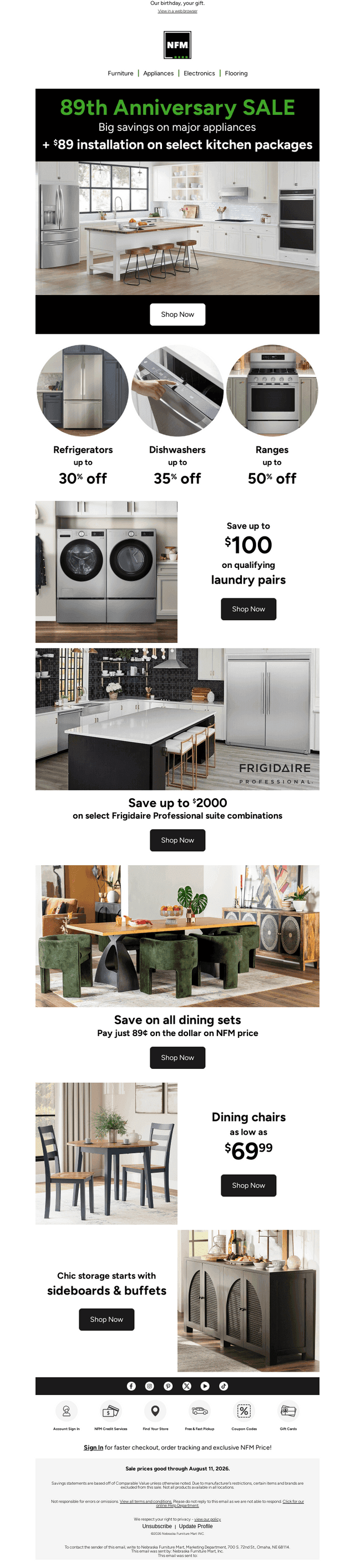 Nebraska Furniture Mart email from Sun, Aug 9, 2026