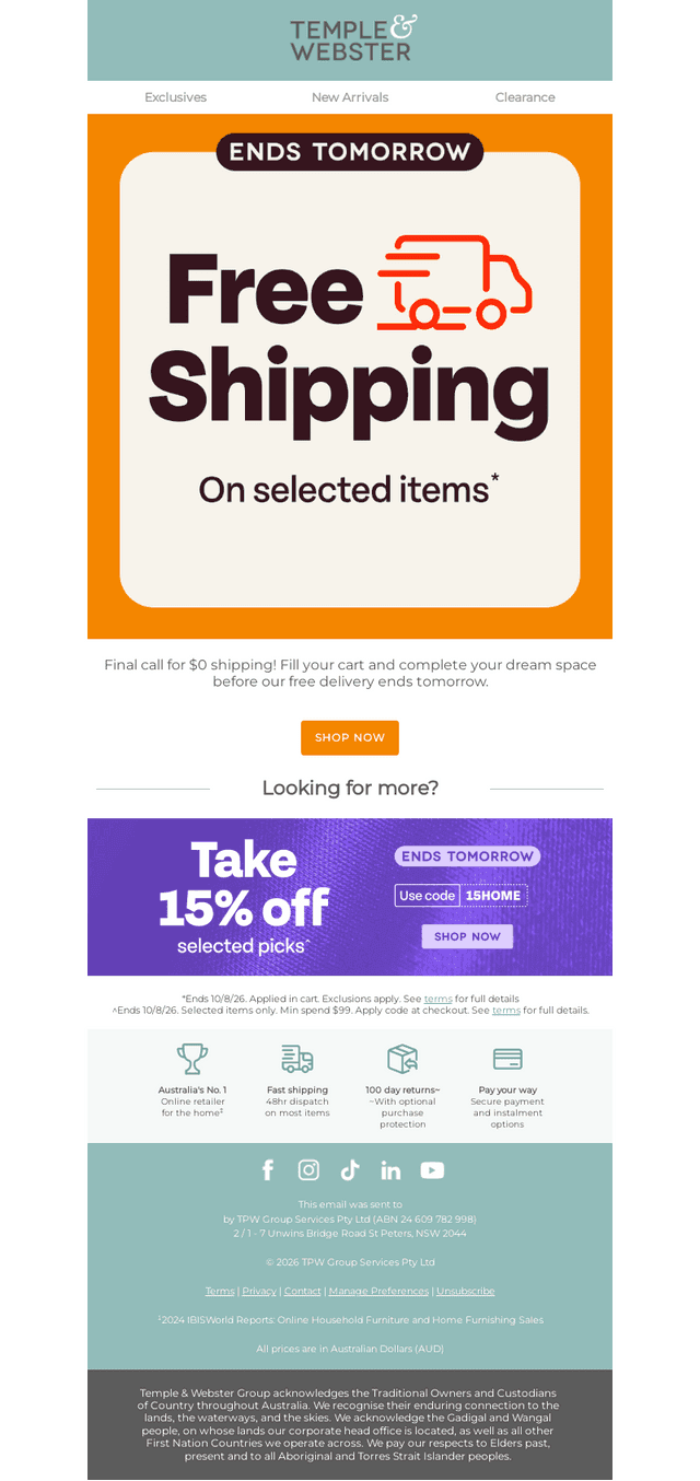 Ends tomorrow: $0 delivery on us 📦