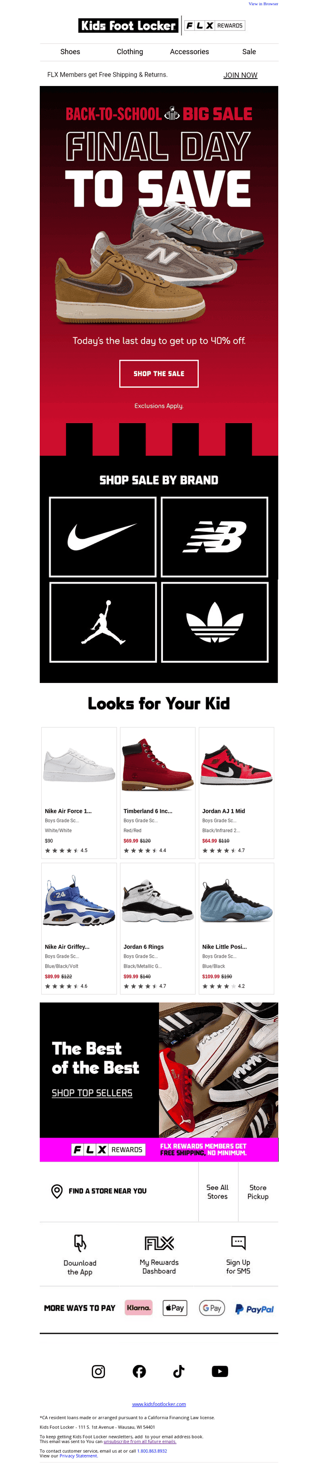 Kids Foot Locker email from Sun, Aug 9, 2026