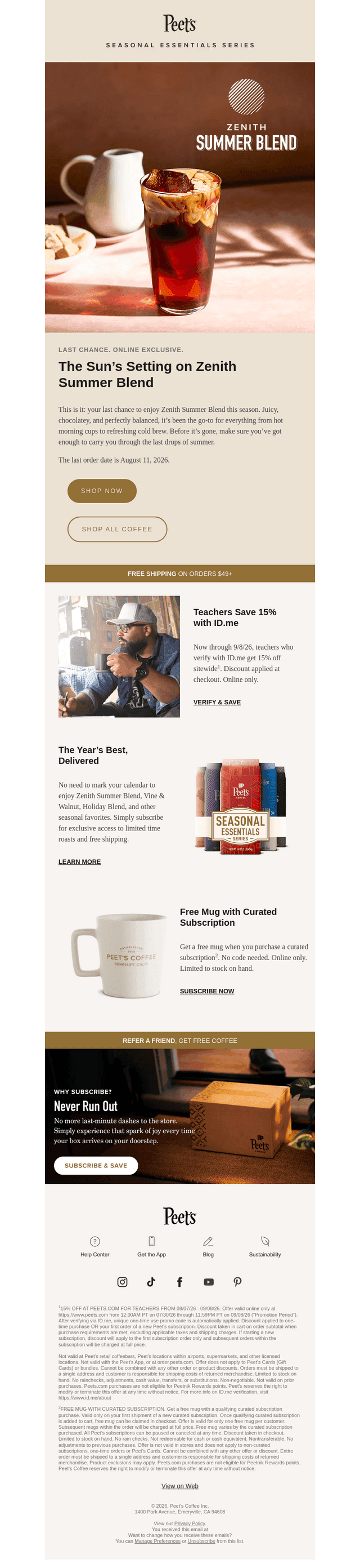 Peet's Coffee email from Mon, Aug 10, 2026
