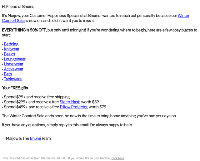Bhumi Organic Cotton email from Mon, Aug 10, 2026