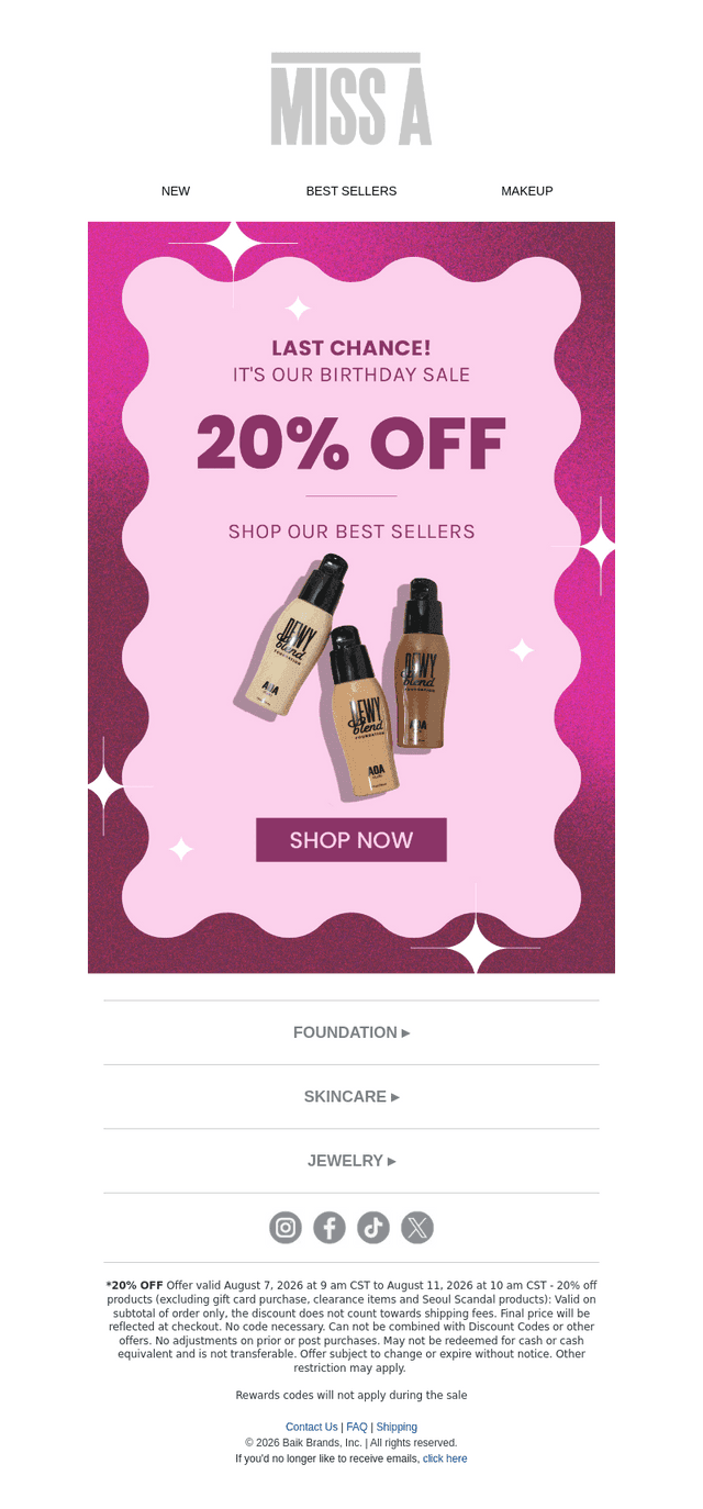Shop Miss A email from Mon, Aug 10, 2026