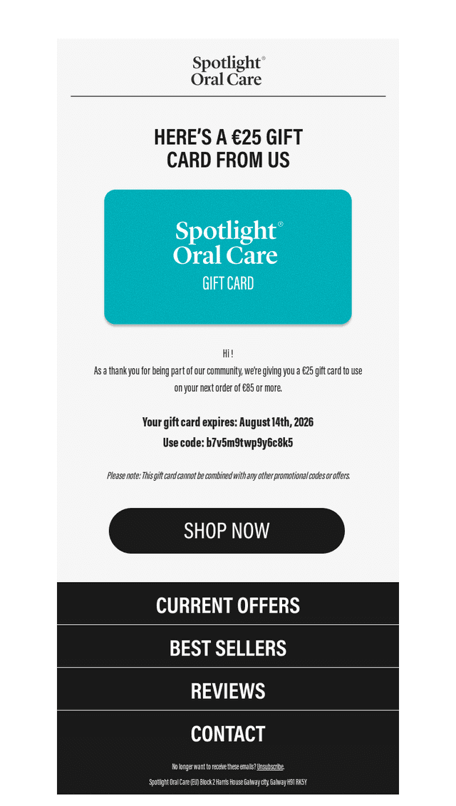 Spotlight Oral Care email from Mon, Aug 10, 2026