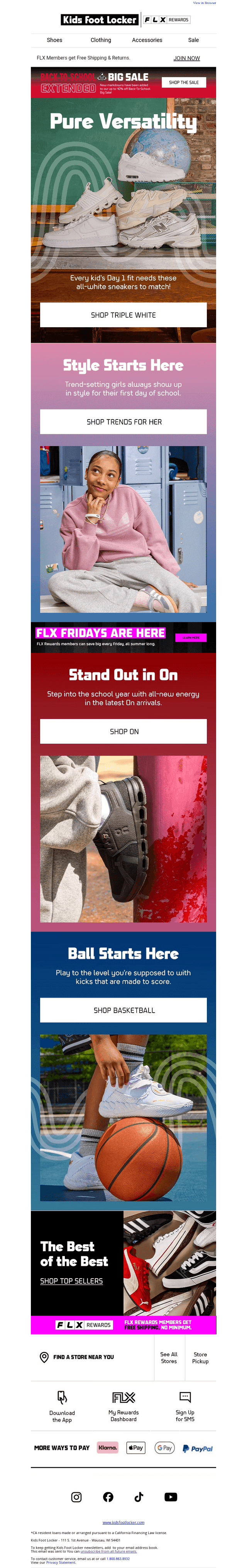 Kids Foot Locker email from Mon, Aug 10, 2026