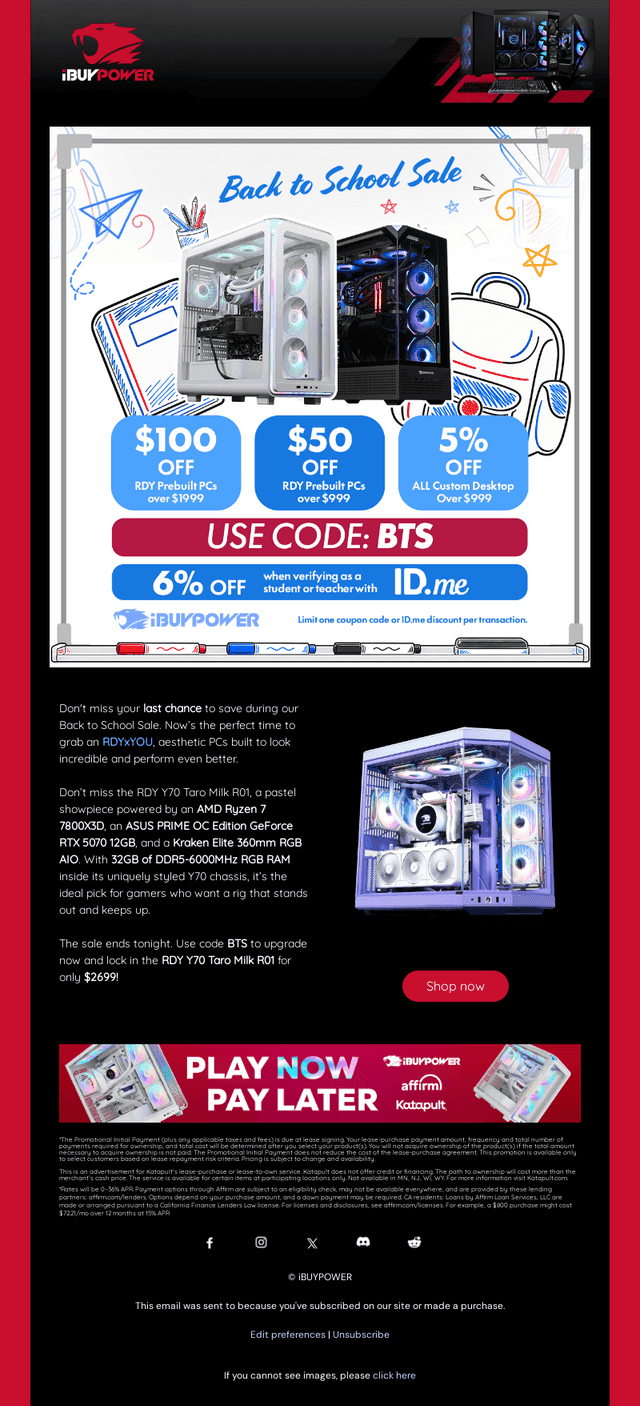 iBUYPOWER email from Mon, Aug 10, 2026