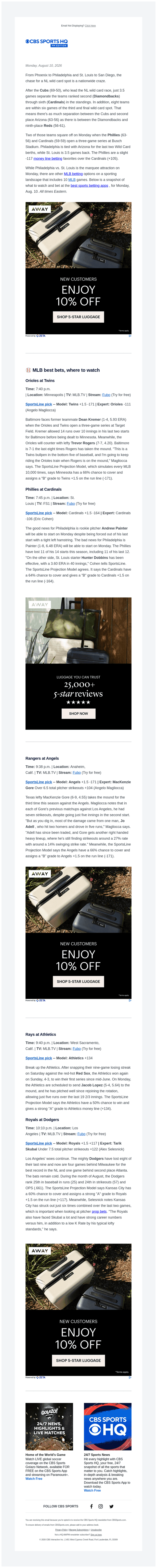 CBS email from Mon, Aug 10, 2026