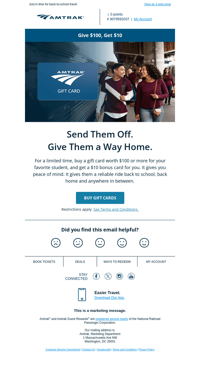 Amtrak email from Mon, Aug 10, 2026