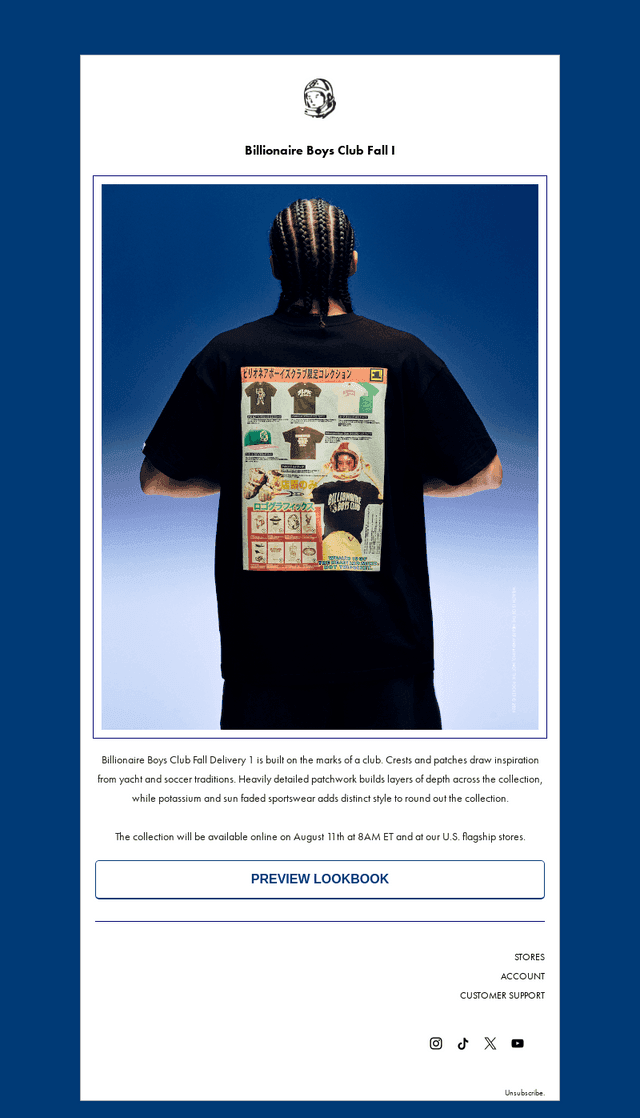 Billionaire Boys Club email from Mon, Aug 10, 2026