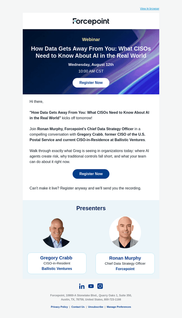 Forcepoint email from Tue, Aug 11, 2026