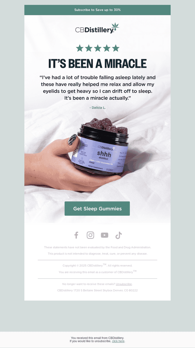 The CBDistillery email from Tue, Aug 11, 2026