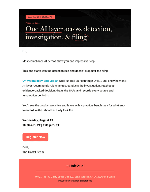 Unit21 email from Tue, Aug 11, 2026