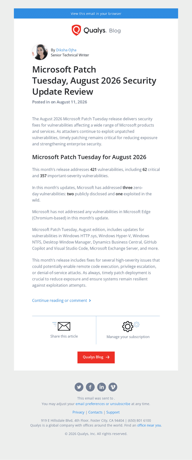 Qualys email from Tue, Aug 11, 2026