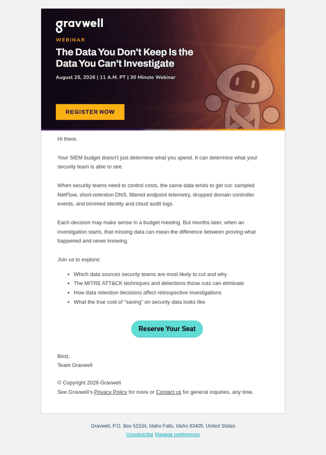 Gravwell email from Wed, Aug 12, 2026