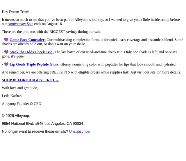 Alleyoop email from Wed, Aug 12, 2026
