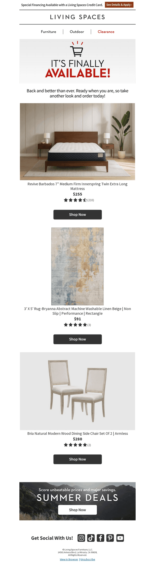 Living Spaces email from Thu, Aug 13, 2026