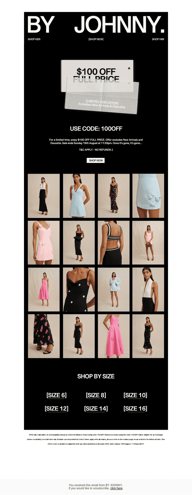 $100 OFF: SHOP BY SIZE.