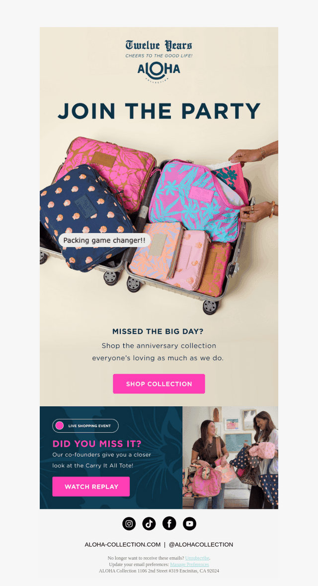ALOHA Collection email from Thu, Aug 13, 2026