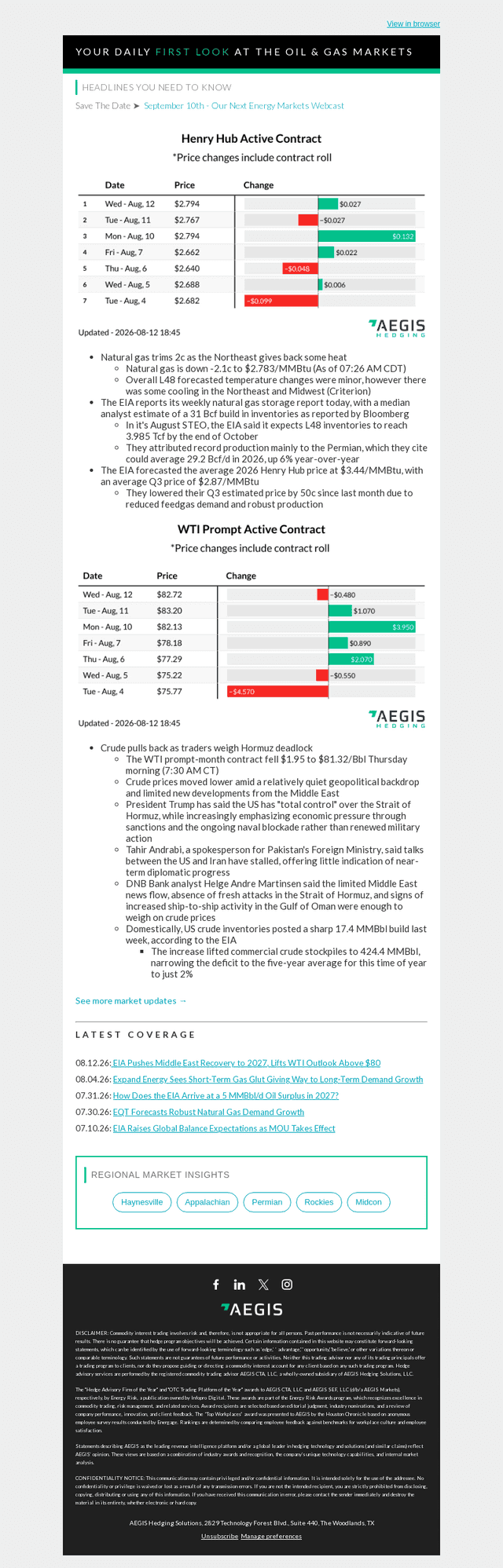 AEGIS Hedging email from Thu, Aug 13, 2026