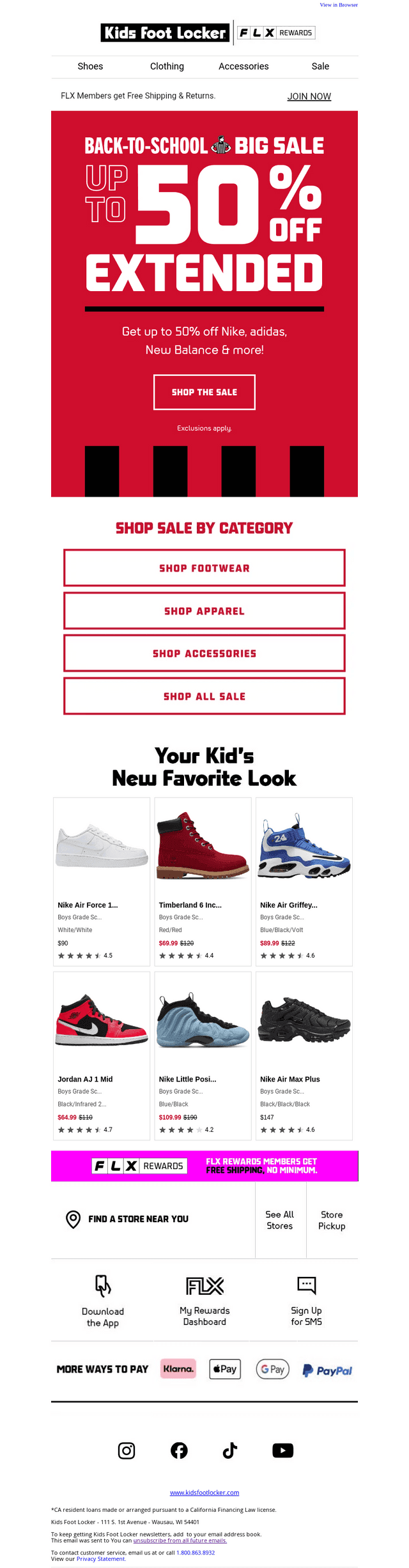 Kids Foot Locker email from Thu, Aug 13, 2026