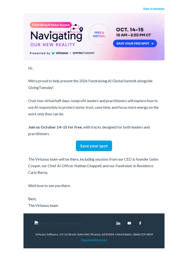 Virtuous Software email from Thu, Aug 13, 2026