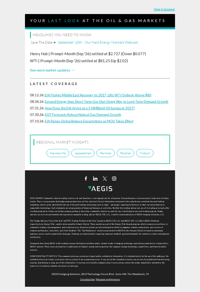 AEGIS Hedging email from Thu, Aug 13, 2026