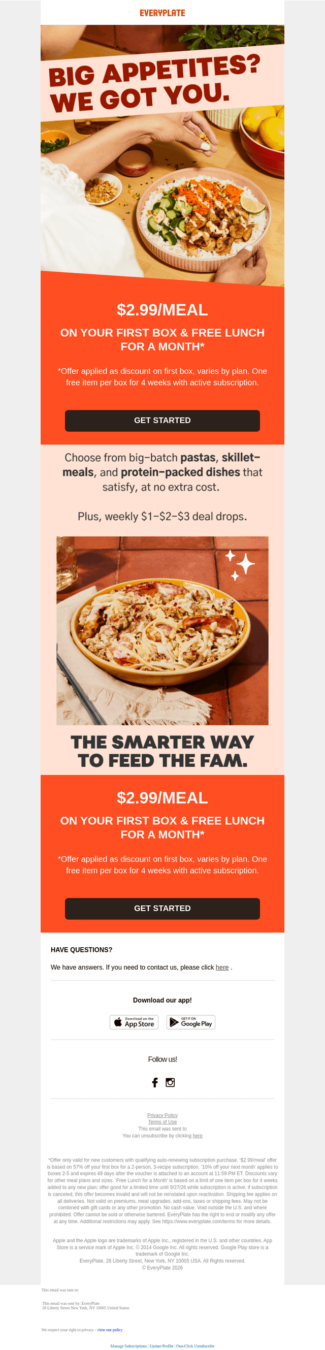 Big appetites? Big meals. Big value.