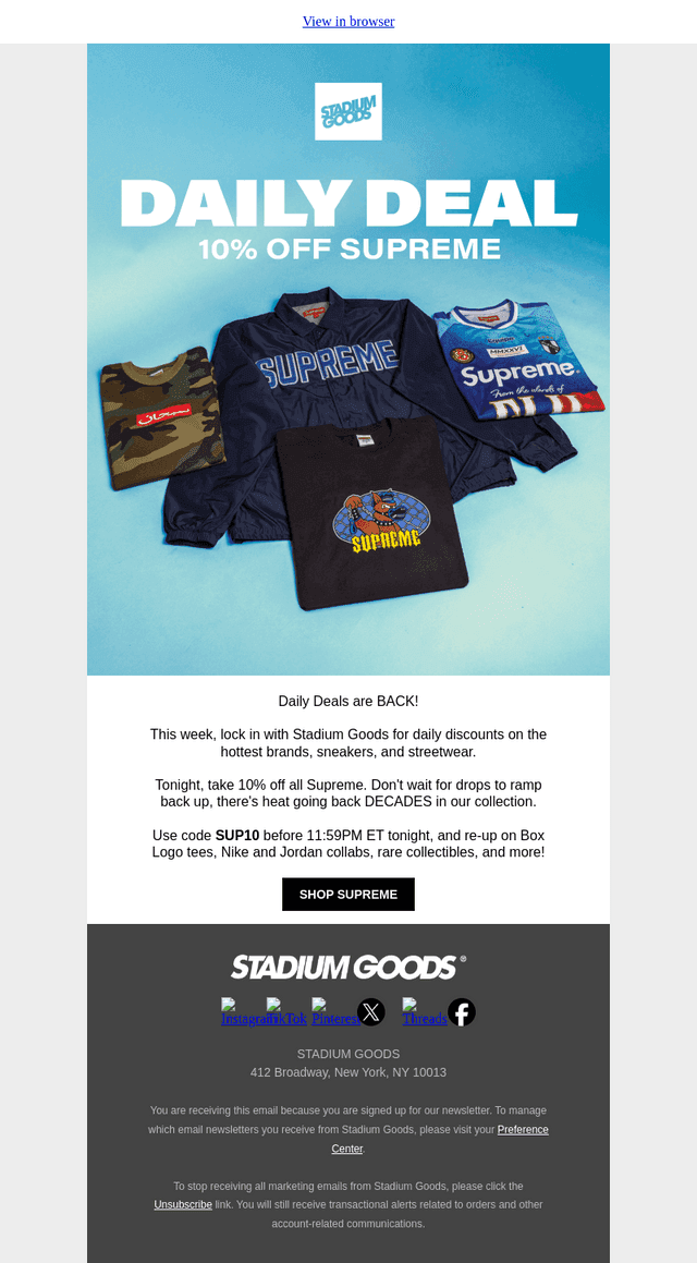 LAST CHANCE: 10% OFF Supreme
