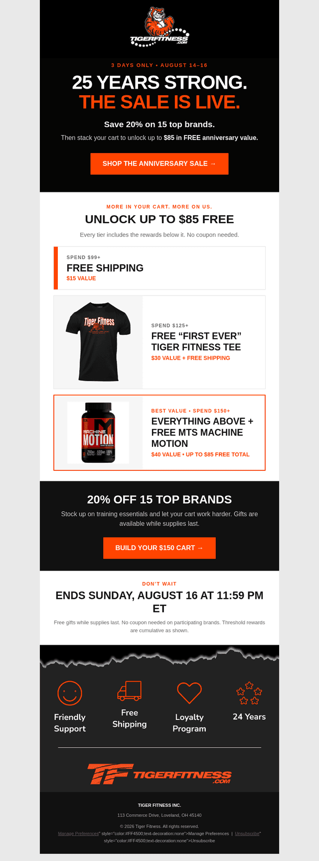Tiger Fitness email from Fri, Aug 14, 2026