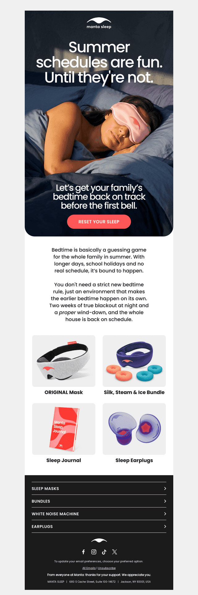 Manta Sleep email from Fri, Aug 14, 2026