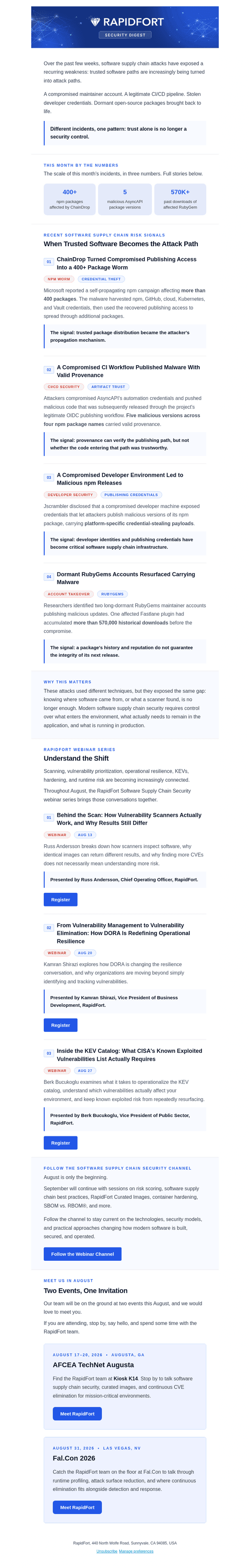 RAPIDFORT email from Fri, Aug 14, 2026