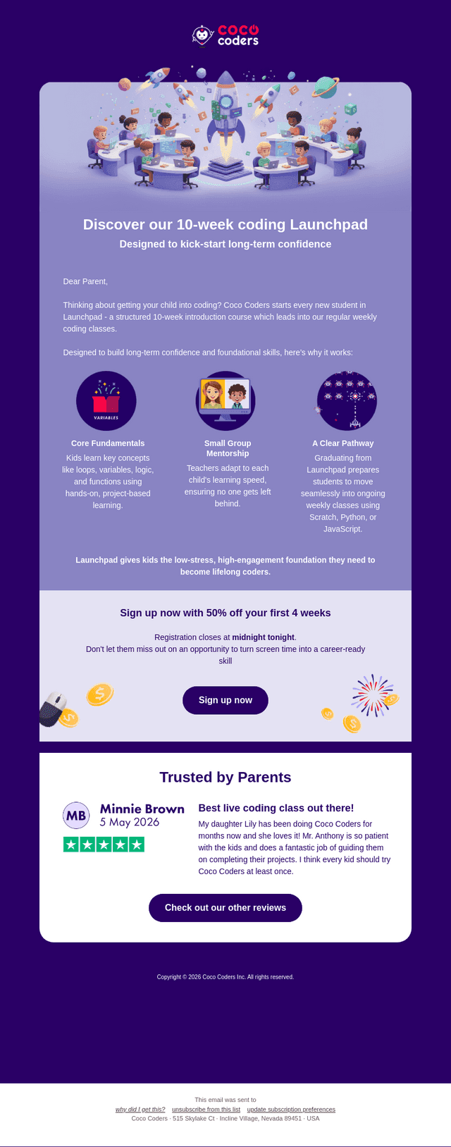 Coco Coders email from Fri, Aug 14, 2026