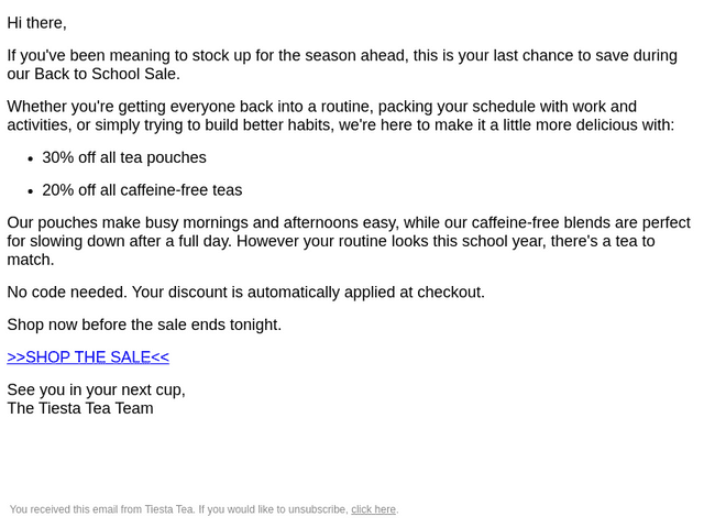Tiesta Tea email from Fri, Aug 14, 2026
